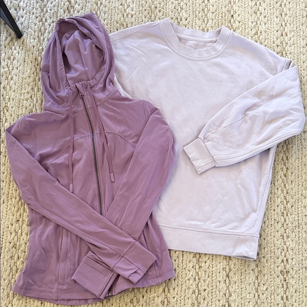 Lululemon Purple and Lavender Define Hooded Jacket and Crewneck